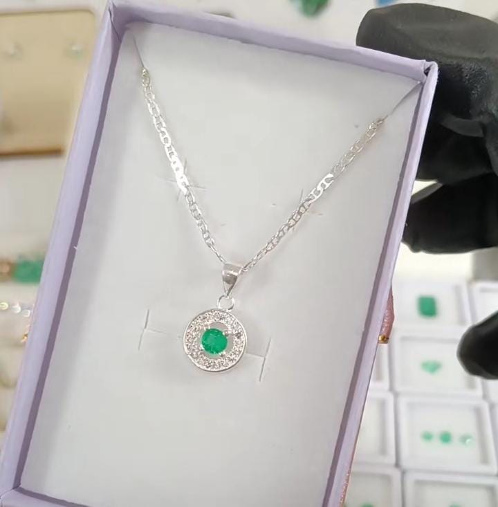 Silver and Emerald Necklace and Pendant