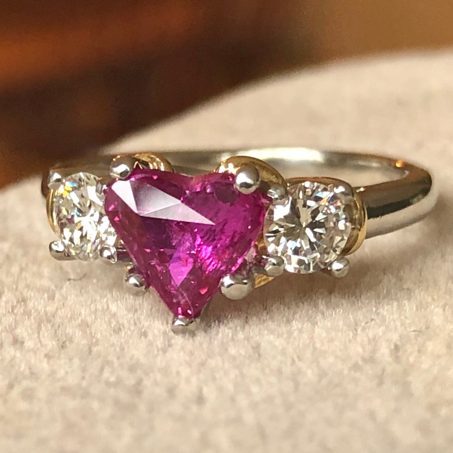 1.50 Carat Heart Shape Ruby Diamond Platinum Gold Engagement Ring